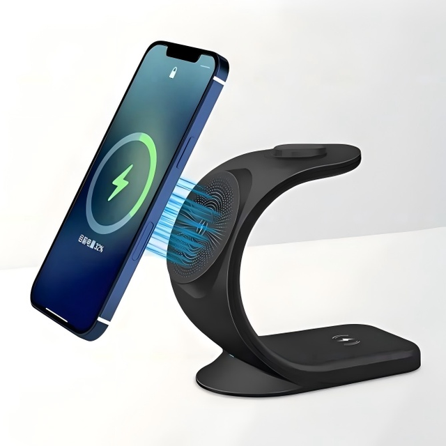 New Design 3 in 1 Magnetic Wireless Charging Station,Desktop 15W Fast Wireless Charger Stand for iPhone IWatch and Earbuds