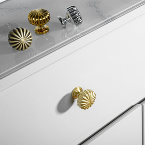 Brass Drawer <b>Knobs</b> Round Pumpkin Shape Zinc Alloy Minimalist Design For Wardrobe Cabinet <b>Door</b> Handles - Product Image 1