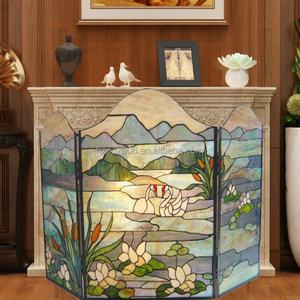Preciosa Biombo para Chimenea con Vidrieras Tiffany de Pájaros, Estructura Sólida, Diseño Europeo, Alta Transmitancia de Luz, Decoración - Product Image 3