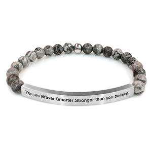 Pulsera Clásica de Acero Inoxidable Plateado con Cuentas de 6mm, Bola de Acero, Polvo de Obsidiana y Tubo Curvo de Calcedonia, Regalo de Aniversario - Product Image 4