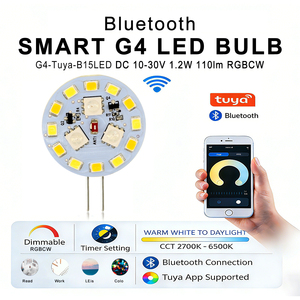 Ampoule LED intelligente G4, remplacement de l'halogène, 2,3W, 200LM, RGB+CW, dimmable, contrôle via l'application Tuya, Bluetooth, sans hub, DC10-30V, double pignon - Product Image 1