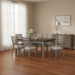 <b>Rustic</b> Two-Tone <b>Dining</b> Room <b>Set</b> 6 Piece Wood Extendable Slat Back Chair With <b>Table</b> - Product Image 2