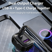 Chargeur de voiture K8 PD30W 3-en-1 avec câble spiralé / Ports de charge rapide USB / Charge USB-C / Lecture de clé USB via port Type-C