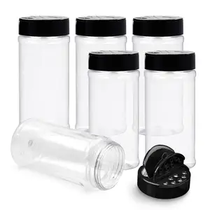 6 Pack 16 Oz Plastic Spice Jars with Black lid Clear and Safe Plastic Bottle Containers with Shaker Lids for Storing Spice