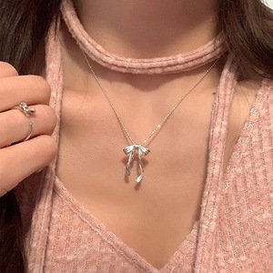 Collana con fiocco in argento sterling S925 per la figlia di una donna <span class=keywords><strong>chaebol</strong></span>, un nicho Instagram, lusso discreto, dolce e raffinato. - Product Image 2