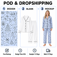 Pyjama tricoté personnalisé bleu clair avec motif renne et bonhomme de neige, col cranté, en polyester et soie de lait pour femme, collection Printemps, POD, MOQ 1 pièce