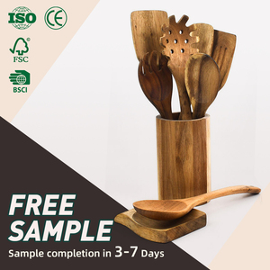 Juego de Utensilios de Cocina de Madera de Acacia Premium, 9 Piezas, Cucharas Antiadherentes, Hechas a Mano, Resistentes al Calor, Caja de Herramientas de Madera Natural - Product Image 1