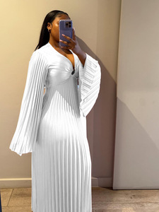 Vestido Plisado de Manga Ancha Talla Grande XL-5XL, Nuevo Modelo 2026, Sexy con Cuello en <span class=keywords><strong>V</strong></span>, Estilo Miyake, para Fiesta - Product Image 5