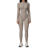 Combinaison de yoga une pièce à manches longues de haute qualité avec fermeture éclair, justaucorps de sport, combinaison de gym, tenue athlétique pour femme