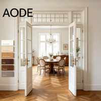 Porte intérieure classique française à double battant, élégante, en bois massif avec panneau de verre, pour salle à manger et salon