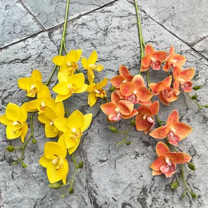 Decoración del hogar arreglo planta blanco amarillo azul negro Phalaenopsis orquídea tacto real látex flores de orquídeas artificiales