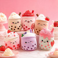 Peluche Boba en forme de tasse de thé aux fraises, avec crème, style Kawaii, vente en gros