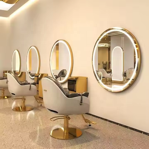 Miroir mural doré pleine longueur moderne avec éclairage, mobilier de station de coiffure pour salons de coiffure et salons de barbier - Product Image 1