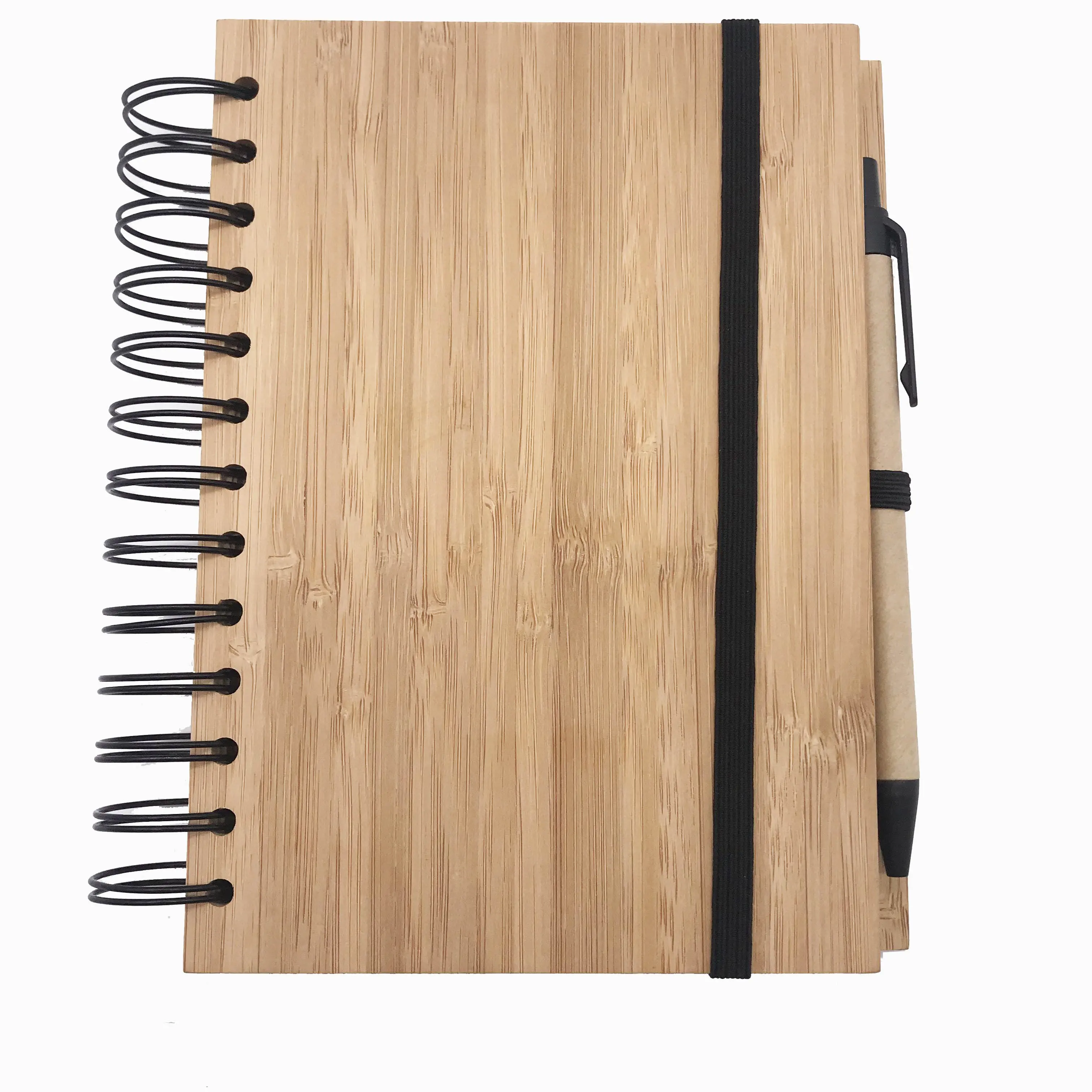 Cahier de notes en bois et bambou, portable, personnalisé, couverture à spirale, avec stylo, aa6, 80 feuilles