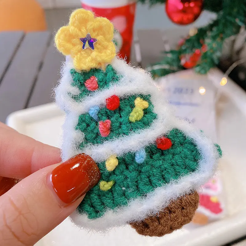 Kerstfestival Haarornament Kinderen Haaraccessoires Handgemaakte Gehaakte Bloem Kerstboom Haarclip Kids Bb Clip Haarspeld