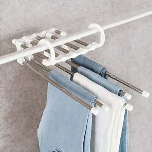 5 in 1 Pantaloni della Cremagliera Ripiani in Acciaio Inox Multi-funzionale Armadio Magico Dei Pantaloni Gancio del Cappotto di Immagazzinaggio Organizzazione