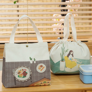 Sac à déjeuner en coton biologique à cordon de serrage, divers modèles de fond, pour enfants, sac de courses alimentaire, personnalisable, vente en gros à prix abordable - Product Image 5