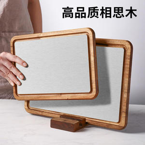 Ensemble de planches à découper en bois d'acacia et acier inoxydable, rectangulaires, 3 pièces, épaissies avec rainure, compatibles lave-vaisselle - Product Image 4