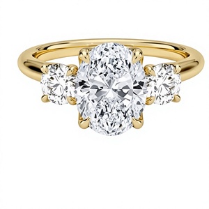 Bague de fiançailles pour femme en or plaqué 18K 14K avec diamant de laboratoire taille ovale et diamants latéraux ronds, cadeau classique pour anniversaire - Product Image 5