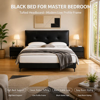 Lit Double Luxe Moderne et Minimaliste en Cuir, Cadre de Lit King Size Populaire et Créatif, Lit Doux pour Chambre à Coucher