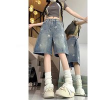 Shorts en jean décontractés taille haute pour femme, coupe droite ample, légers, style urbain, été 2026