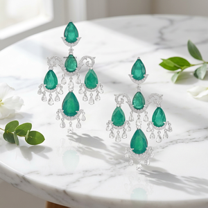 Green Pear Cut Moissanite <b>Chandelier</b> Drop Earrings 10K 14K 18K Gold 925 935 Sterling <b>Silver</b> Luxury Fine Jewelry - Product Image 1