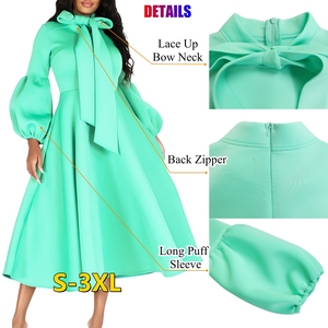 Nouvelles femmes Banquet fête <span class=keywords><strong>robe</strong></span> solide manches longues bouffantes à lacets Maxi <span class=keywords><strong>robe</strong></span> <span class=keywords><strong>africaine</strong></span> dame a-ligne <span class=keywords><strong>robe</strong></span> de soirée - Product Image 3