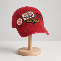 Topi Baseball Distressed Polos Bordir Tema Penerbangan, Pinggiran Sobek, Custom, Grosir, 5-6 Panel, Snapback