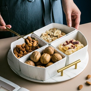 Boîte à bonbons marbrée, service à thé de l'après-midi, rond, en céramique, grand hôtel, plateau de collation sèche, à trois compartiments - Product Image 2