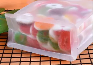 Individueller Matter Transparenter Wiederverschließbarer Standbodenbeutel als Verpackung mit Dichtungsreißverschluss, aus Kunststoff, mit Flachem Boden und Griff - Product Image 5