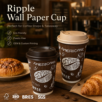 Vaso de cartón corrugado aislante universal de 300 g/m² y 250 g/m², grueso, resistente y fiable, para café, repostería, bebidas y comida para llevar de cafeterías locales.