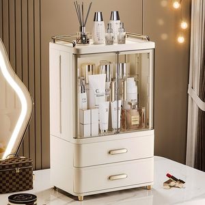 Modern Large Capacity Foldable Plastic Desktop <b>Storage</b> <b>Box</b> Durable Double Dustproof Makeup Organizer Cosmetics Skin - Product Image 1