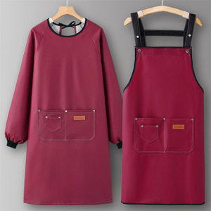 2024 nuevos monos de cuero PU, ropa de trabajo para el hogar de cocina para hombres, a prueba de aceite e impermeable, <span class=keywords><strong>delantal</strong></span> de cocinero joven - Product Image 2