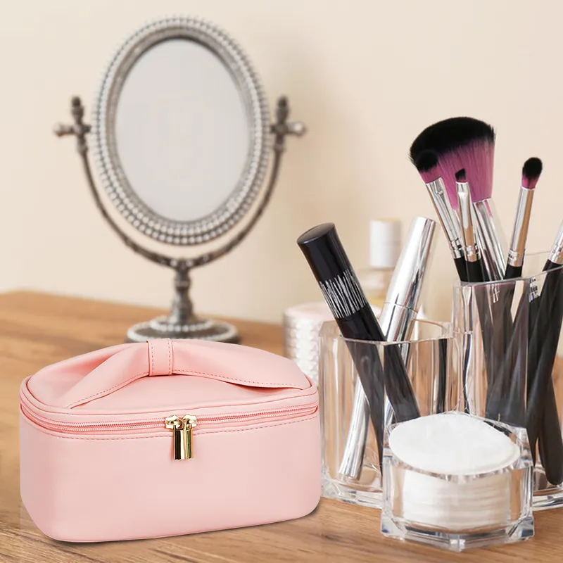 Elegant Design Makeup Brushes Bag Bow-knot Cosmetic Case Toiletry Pouch Portable Leather Makeup Bag For Women Girls