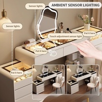 Offre spéciale Coiffeuse noire de luxe Meuble coiffeuse en verre miroir à LED Grand coffre de rangement Coiffeuse pour maquillage Meubles de chambre Vente en gros