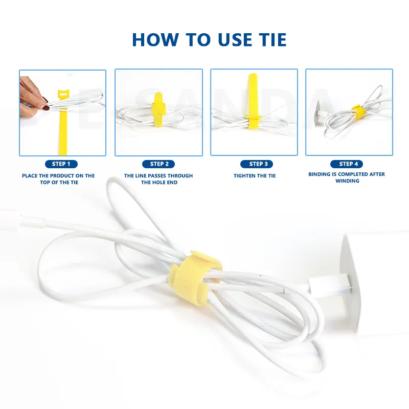 Tali Pengikat Kabel Kait dan Loop Warna-warni Fleksibel Otomatis Sisi Ganda Dapat Digunakan Kembali Membawa Kabel Cinch Melingkar Sendiri Mencengkeram Sendiri