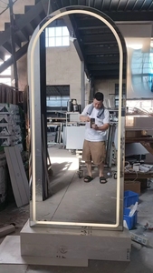 LED <b>Lighted</b> Arch Mirror with Built-in Double Drawers, Customizable <b>Vanity</b> Desk Mirror Set for Salon Factory Direct Wholesale - Product Image 4