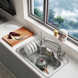 Fregadero de cocina de un solo tazón para lavar verduras, de acero inoxidable 304, con grifo, de montaje superior o bajo encimera, fregadero grande de un solo tazón - Product Image 1