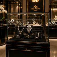 Support d'affichage minimaliste en verre trempé pour bijoux et montres, vitrine haut de gamme pour les boutiques de bijoux et de montres de luxe