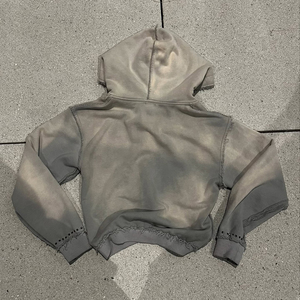 เสื้อมีฮู้ดติดซิปมีหมุดตอกหมุดที่ซีดแล้วไป480Gsm สีเขียวล้วนว่างเปล่า - Product Image 2