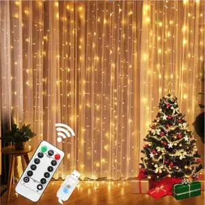 Cortina con mando a distancia y luces LED de navidad, guirnalda de luces LED de 3M con alimentación USB para decoración de jardín, boda y boda