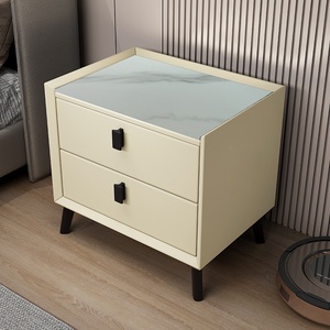 Holz-Steinplatten-Oberfläche Moderner Minimalistischer Nachttisch 2-Schubladen Schlafzimmer-Aufbewahrungsschrank Mobil Pflegeleicht Hotel- und Wohnmöbel - Product Image 4