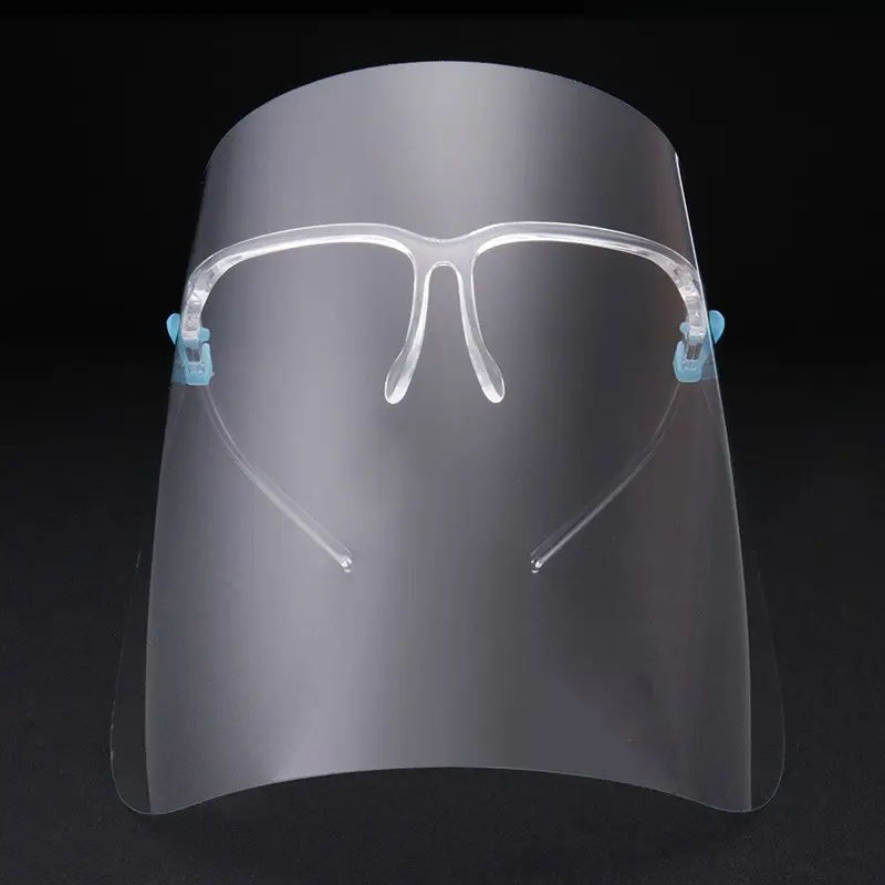 Máscara facial completa protectora transparente de plástico de seguridad antivaho con montura de gafas