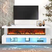 Meuble TV moderne de luxe en bois avec écran LED et simulation de flammes, meuble de salon avec cheminée, table de télévision
