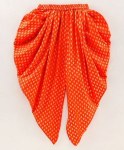 Ensemble de vêtements ethniques pour filles Twisha, haut à manches bouffantes imprimé orange et jaune et pantalon dhoti imprimé (6 mois à 14 ans) - Product Image 4