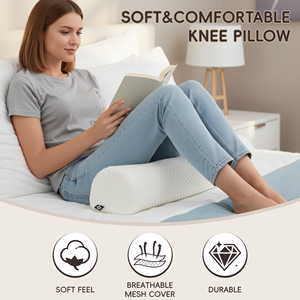 Ergonomic Memory Foam Half <b>Cylinder</b> Pillow Solid White Quilted Design for Back Support and Massage Use - Product Image 6