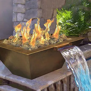 Outdoor Garden Metal Gas Firepits Low Smoke Square Corten Steel Fire Pit and Water Bowl for Swimming Pool