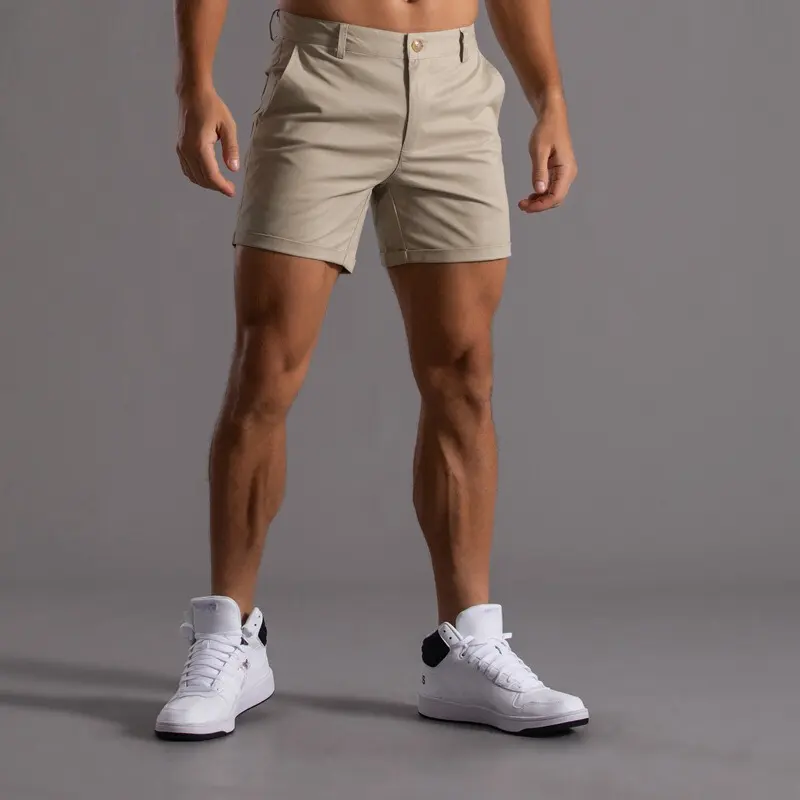 Shorts kaki hommes Shorts décontracté Shorts été couleur unie longueur au genou Bermuda hommes séchage rapide Régulateur Fit hommes bas mince