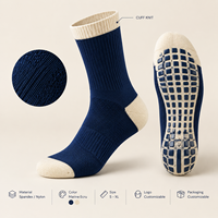 Chaussettes de football à semelle antidérapante, semelle zonée, couleur marine écru, ajustement pour bottes, en Spandex et Nylon, avec embout renforcé, logo personnalisé