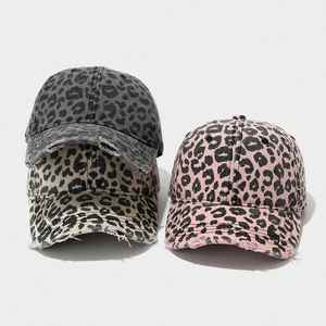 New Arrival Vintage Leopard Print Distressed Brim Baseball Cap Spring Autumn Fashion Outdoor Girl Women 6 Panels Sports <b>Hat</b> - Product Image 2
